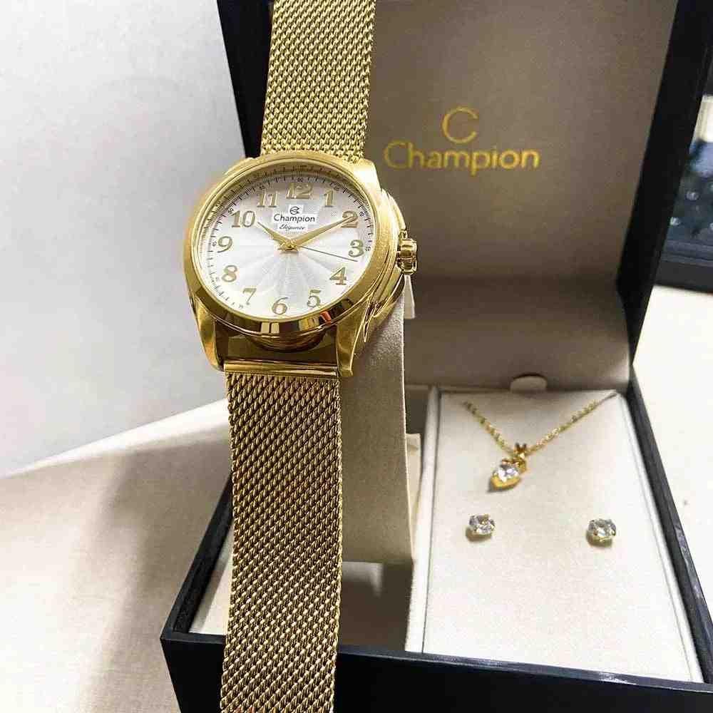 Kit Relógio Champion Elegance Dourado Feminino CN27572E Dourado 2