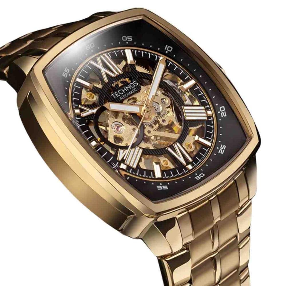 Relógio Technos Automático Dourado Masculino G3265AI/1P Preto 4