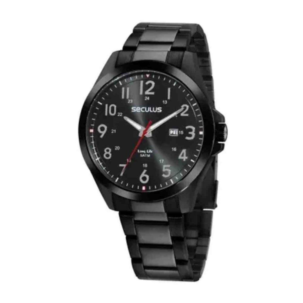 Relógio Seculus Long Life Preto Masculino Preto 44298GPSVPA3