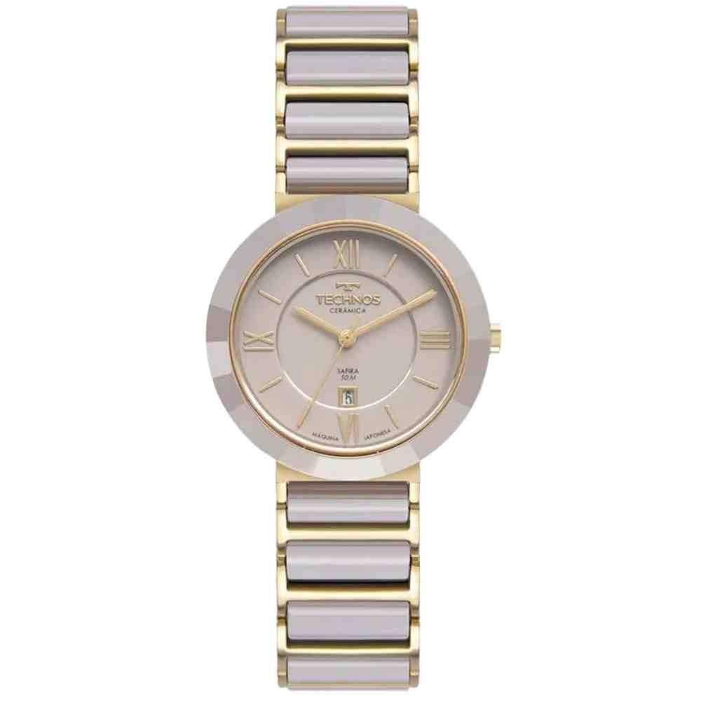 Relógio Technos Saphire Bege/Dourado Feminino 2015CE/1C