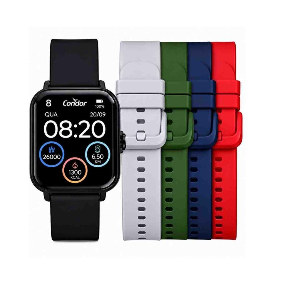 Kit Relógio Smartwatch + Pulseiras Extras Condor Preto Unissex COSMART1AK/8P 