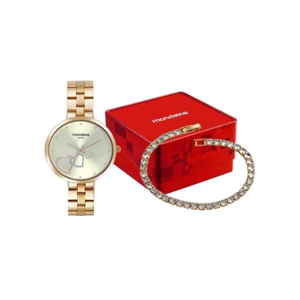 Kit Relógio + Pulseira Mondaine Dourado 32712LPMKDE1K2
