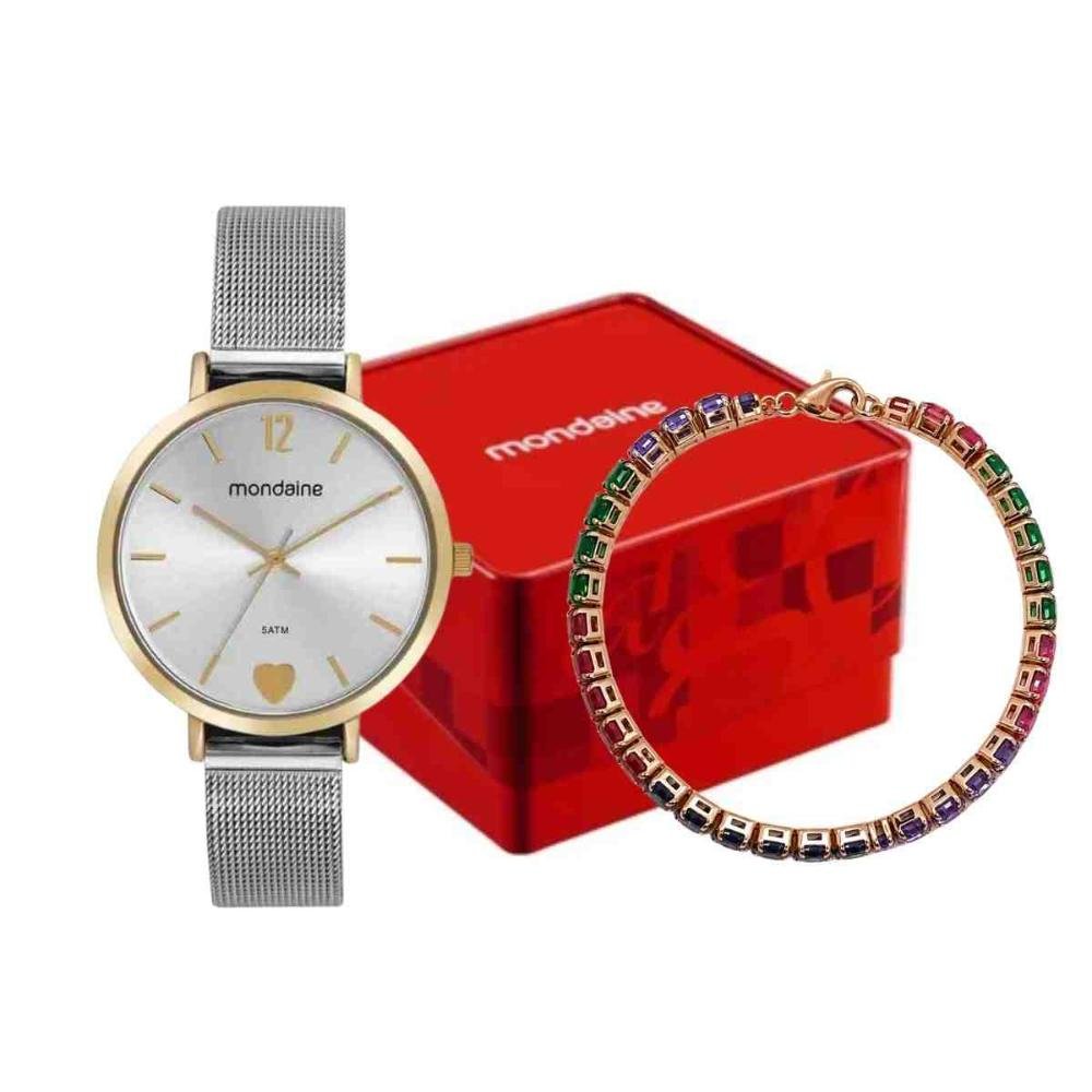 Kit Relógio + Pulseira Mondaine Bicolor Feminino 32848LPMVBE1K2 Prata 4
