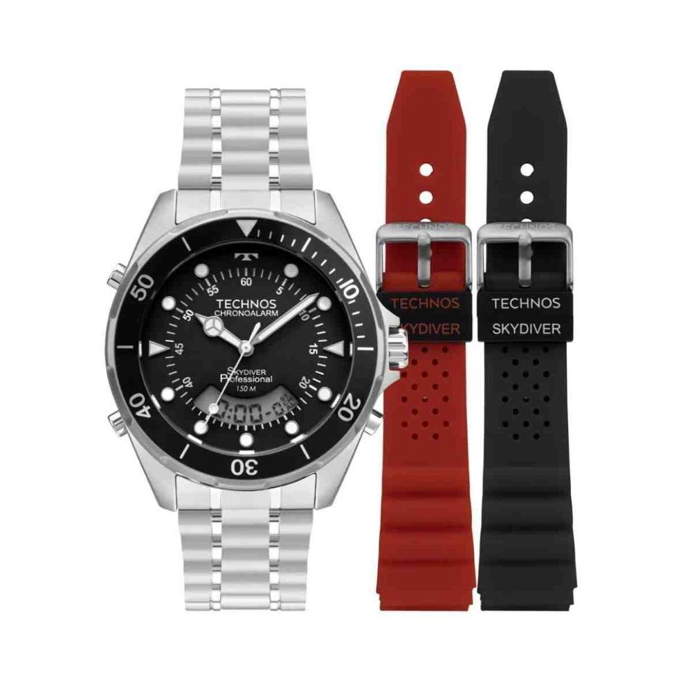 Relógio Technos Skydiver Troca Pulseira Prata Masculino WT2060AC/T1P 