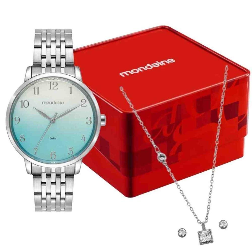 Kit Relógio + Colar e Brincos Mondaine Prata Feminino 99921L0MKNE2K1 