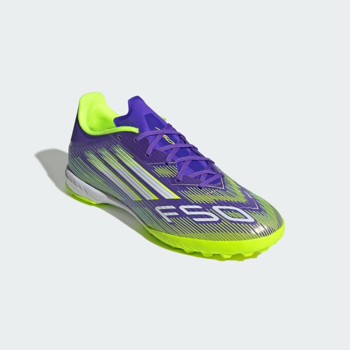 Chuteira Society Adidas F50 League TF Roxo/Verde Limão 4