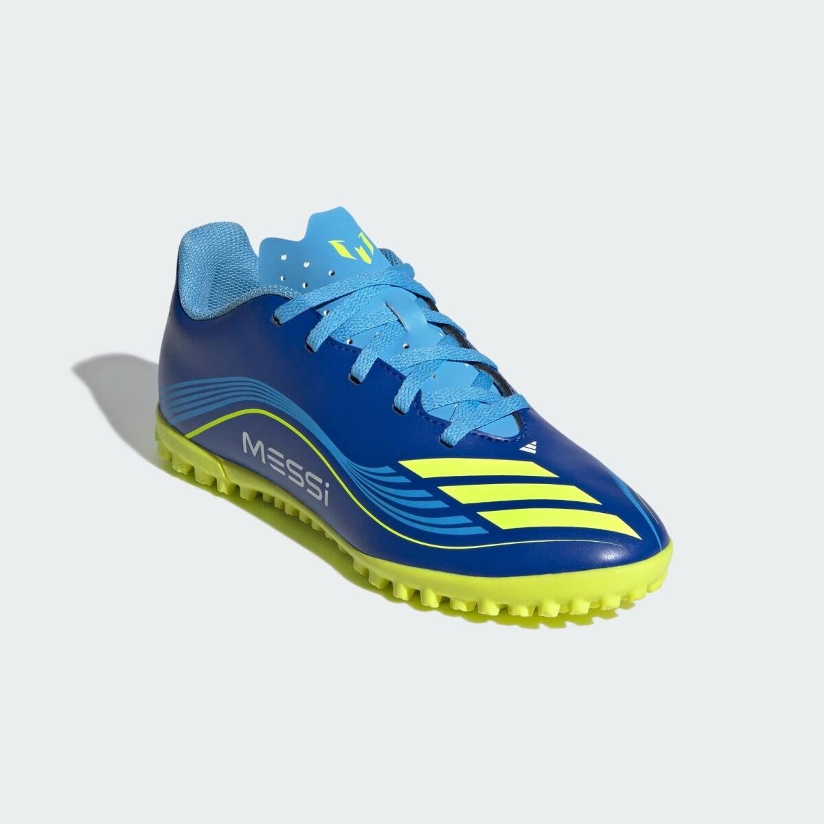 Chuteira Society Adidas F50 Messi Club TF Infantil Azul 4