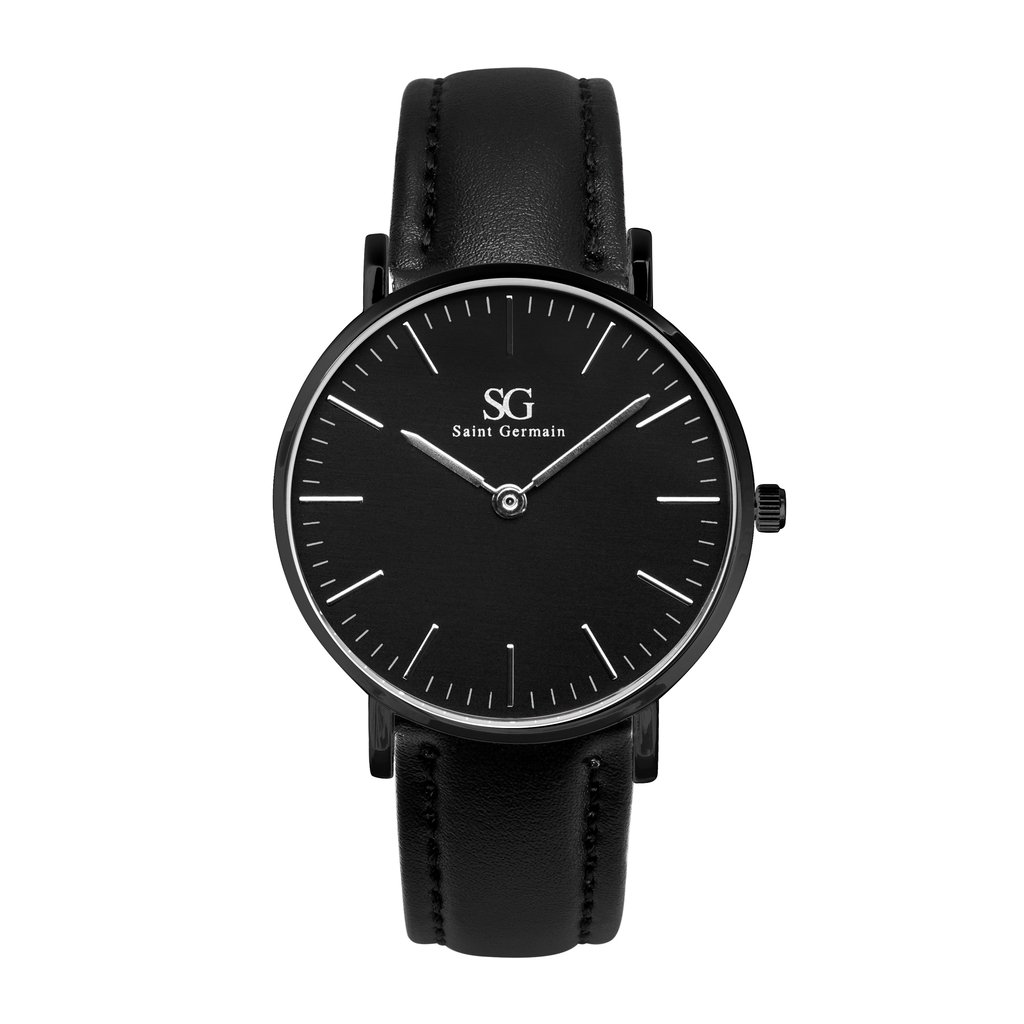 Relógio Minimalista Preto Pulseira De Couro Murray Full Black 40mm