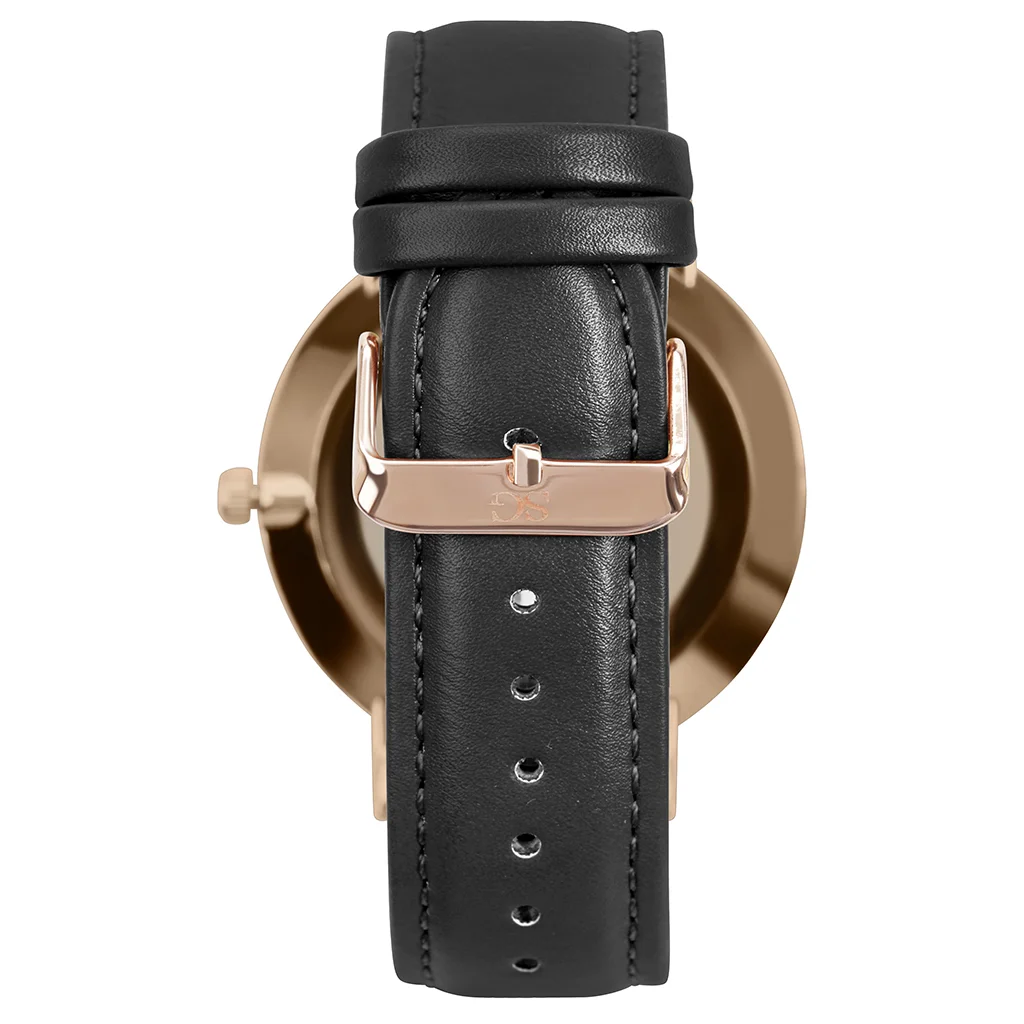 Relógio Minimalista Preto Pulseira De Couro Murray Black Rosé Gold 40mm Preto 4