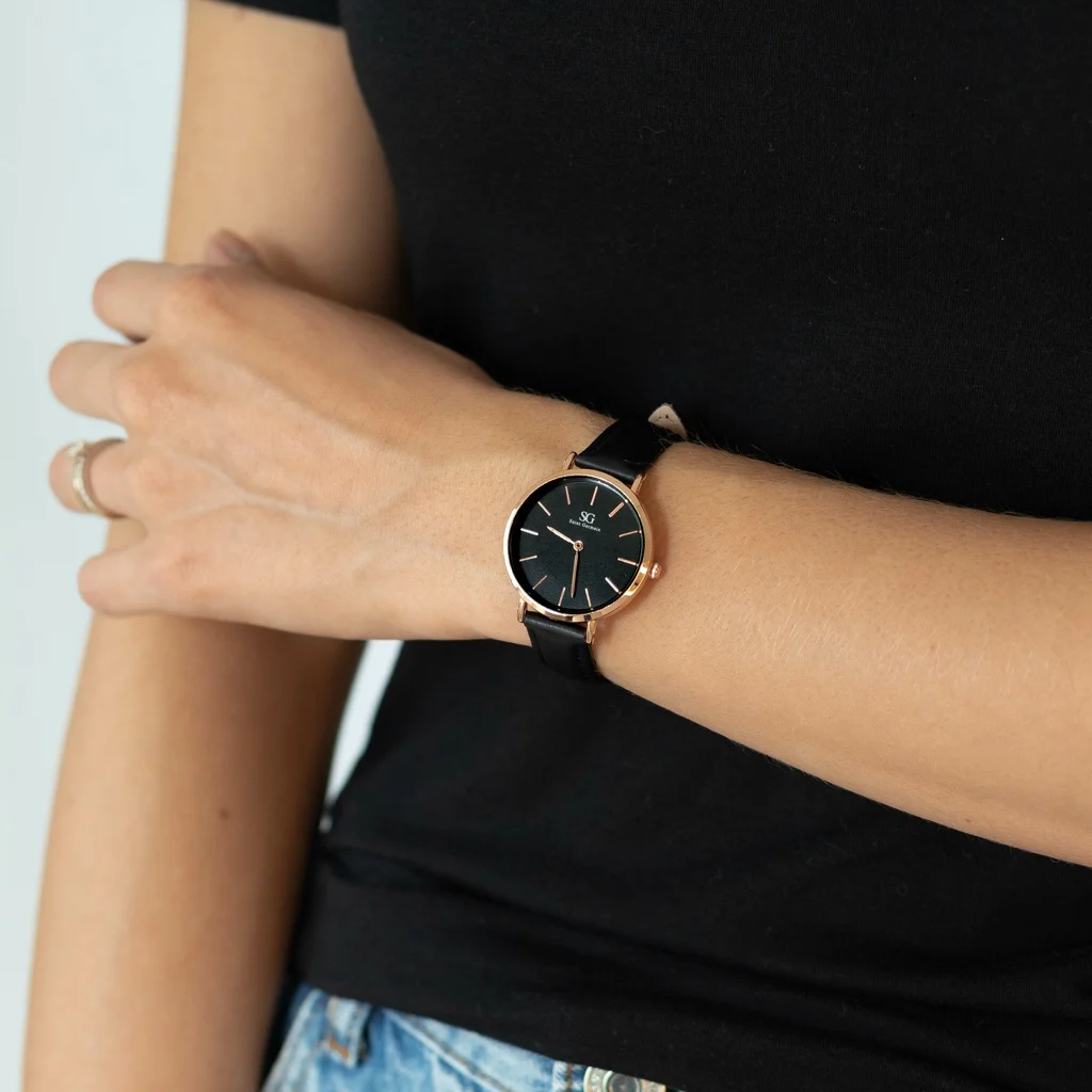 Relógio Analógico Feminino Preto Pulseira De Couro Murray Black Rosé Gold 32mm Preto 2