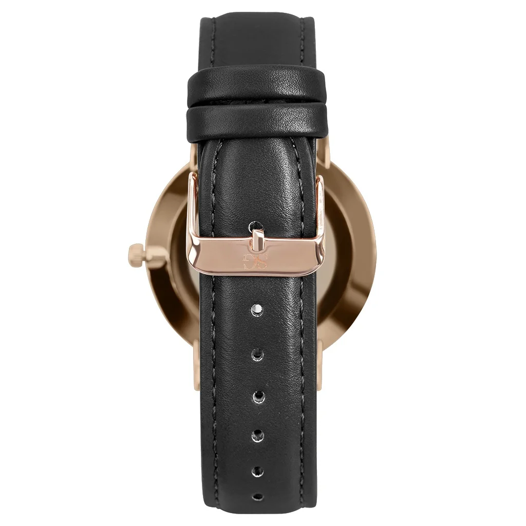 Relógio Analógico Feminino Preto Pulseira De Couro Murray Black Rosé Gold 32mm Preto 5