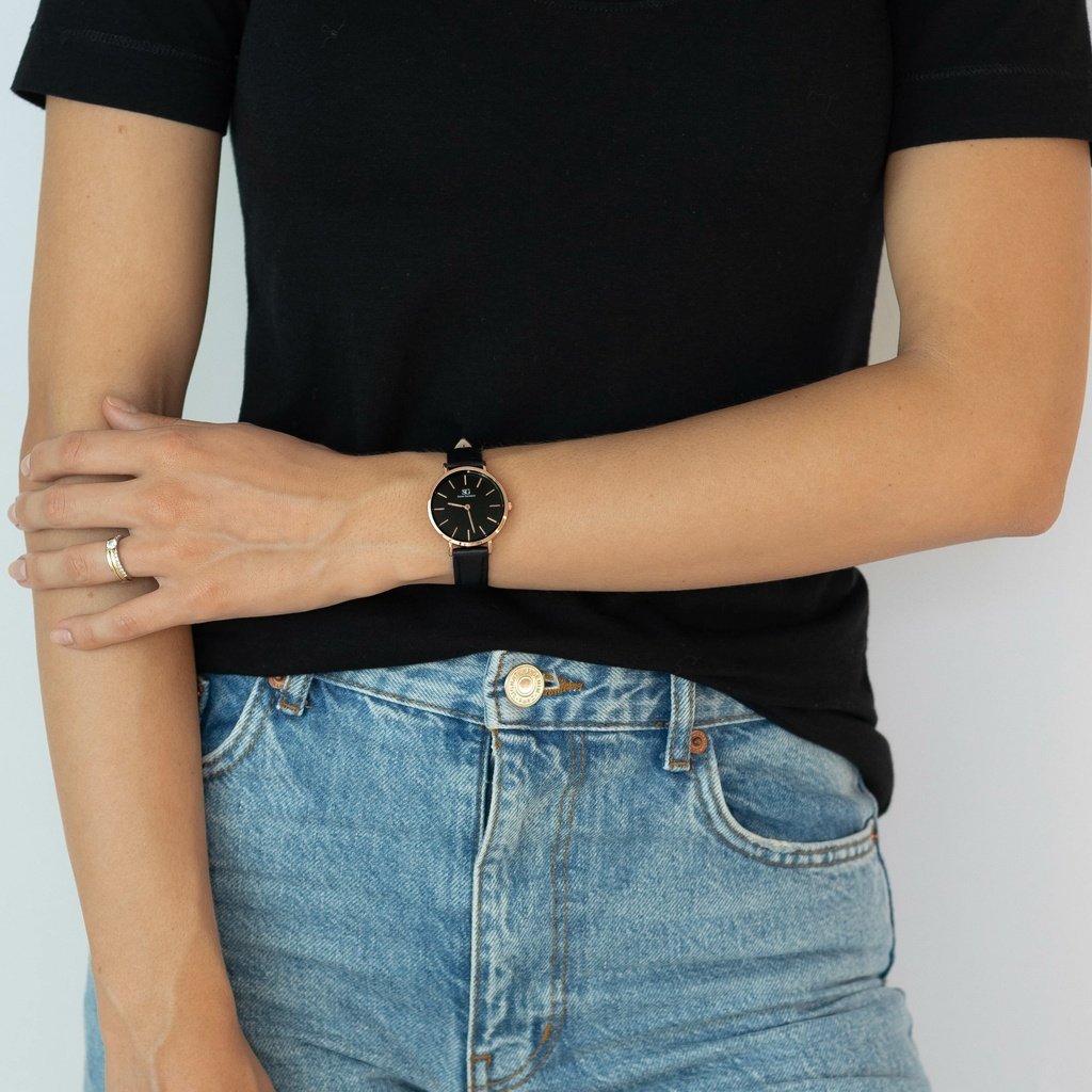 Relógio Analógico Feminino Preto Pulseira De Couro Murray Black Rosé Gold 32mm Preto 6
