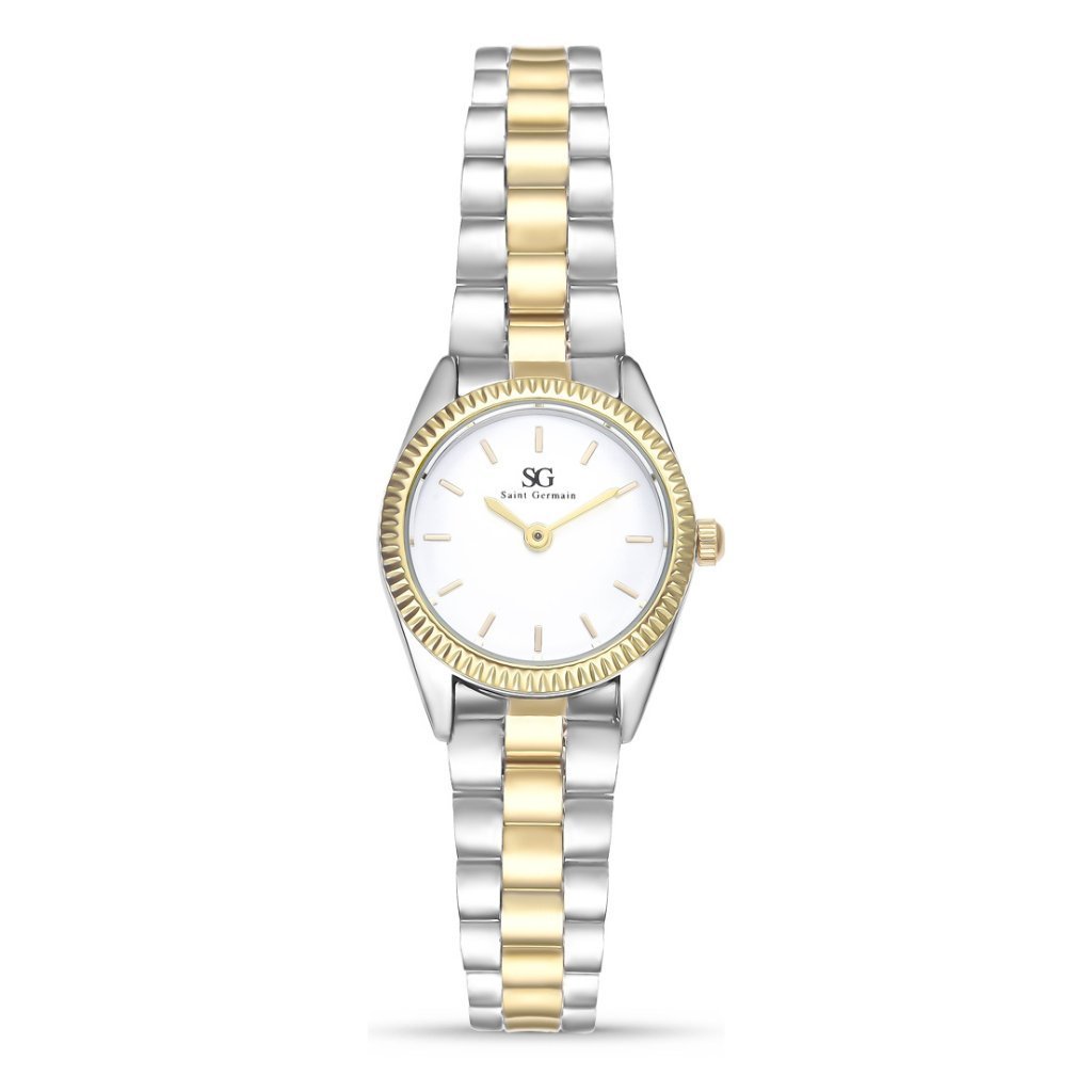 Relógio Feminino Celeste Bicolor Mini Prata e Dourado com Bisel Canelado4