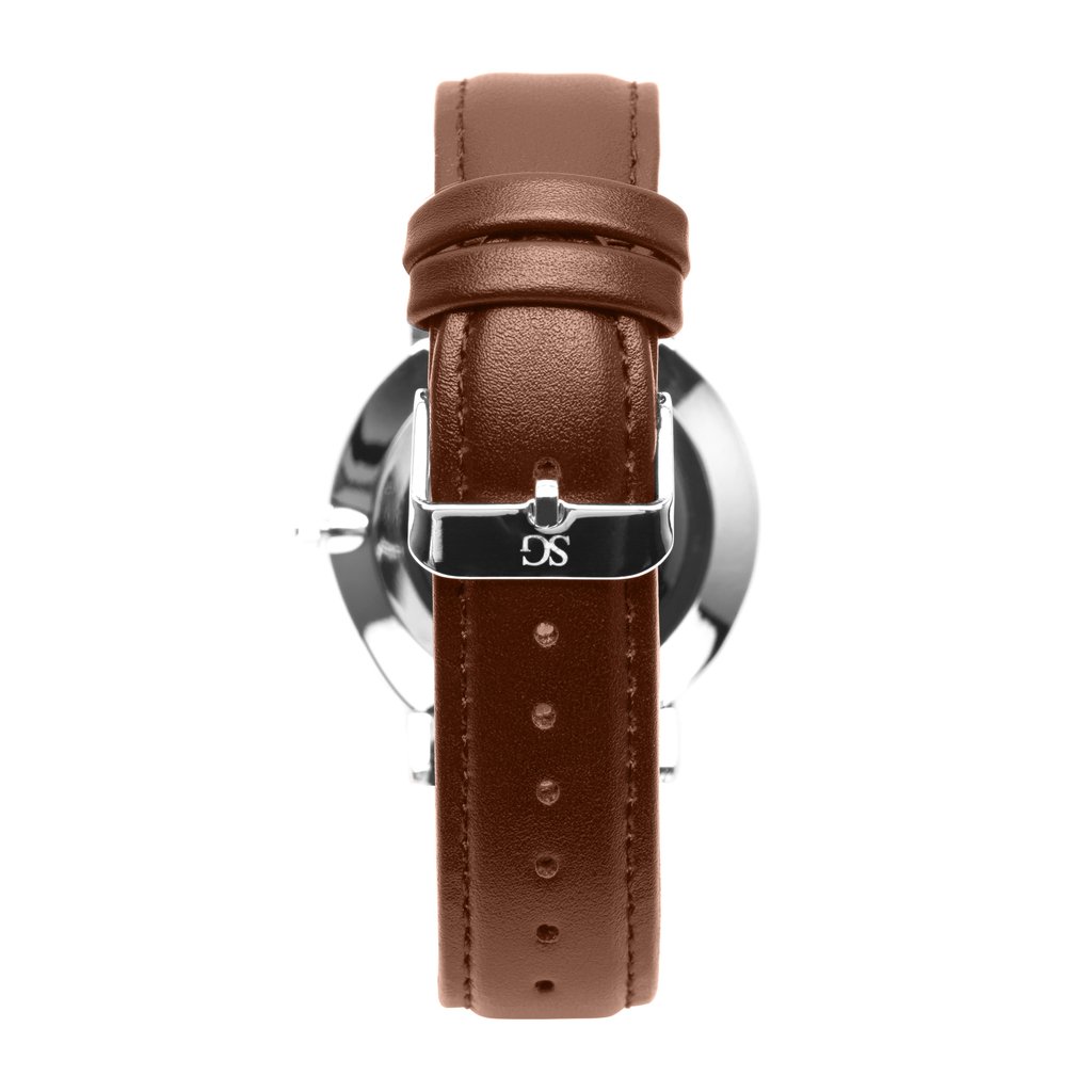 Relógio Masculino Marrom Pulseira de Couro Bronx Silver 40mm Marrom 4