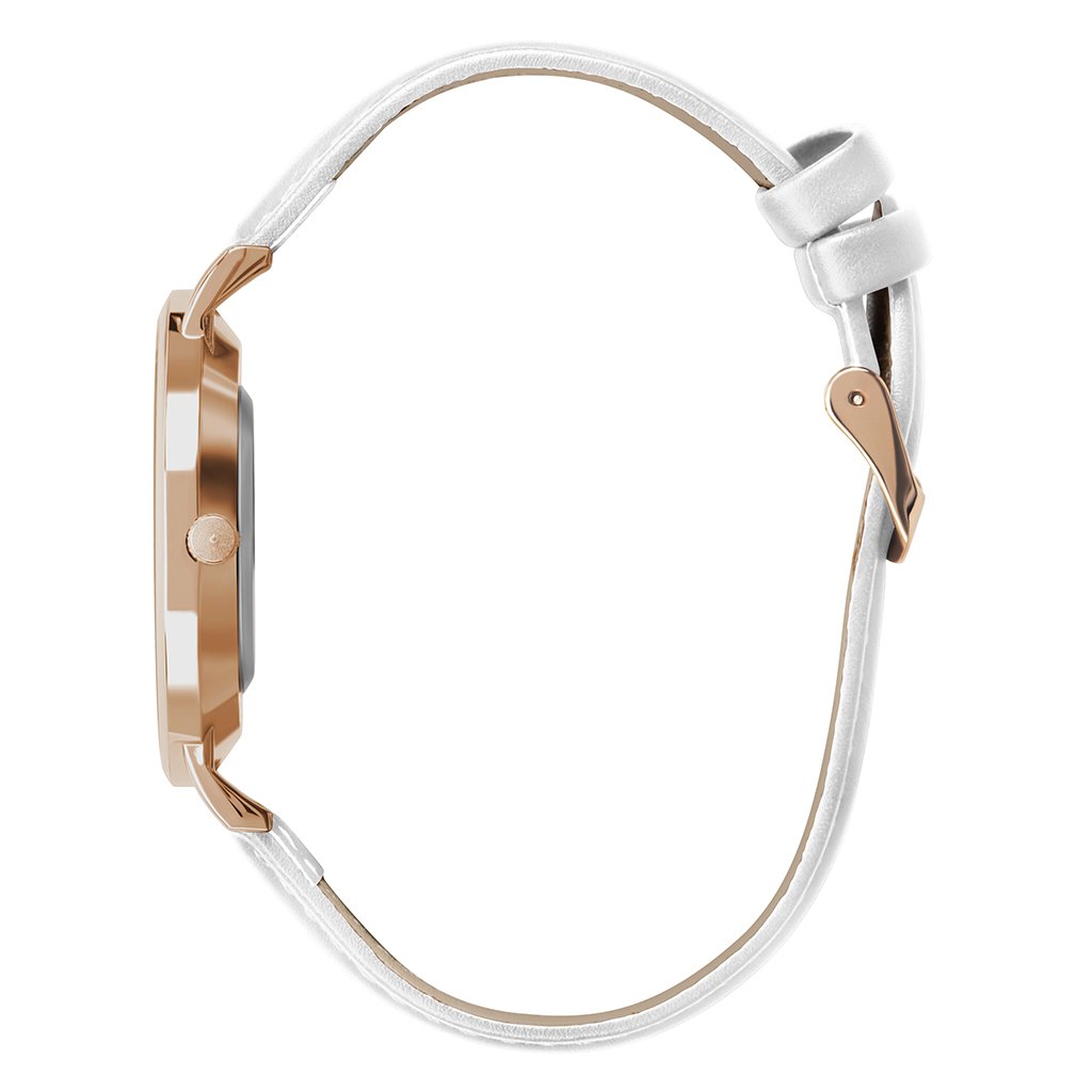 Relógio Feminino Branco Pulseira De Couro Queens Rosé Gold 32mm Prata 4