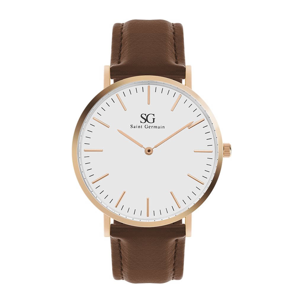 Relógio Minimalista Marrom Pulseira de Couro Bronx Rosé Gold 40mm
