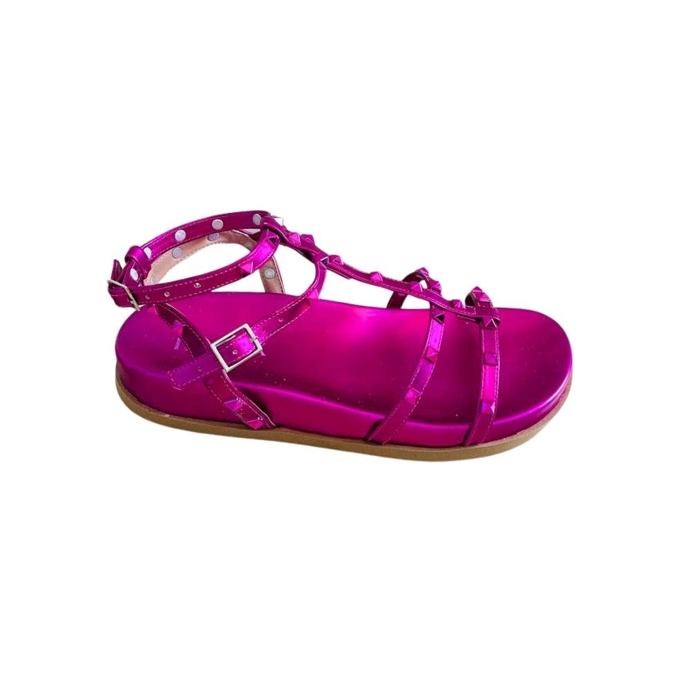 Rasteirinha Metalizada com Spikes Pink 1