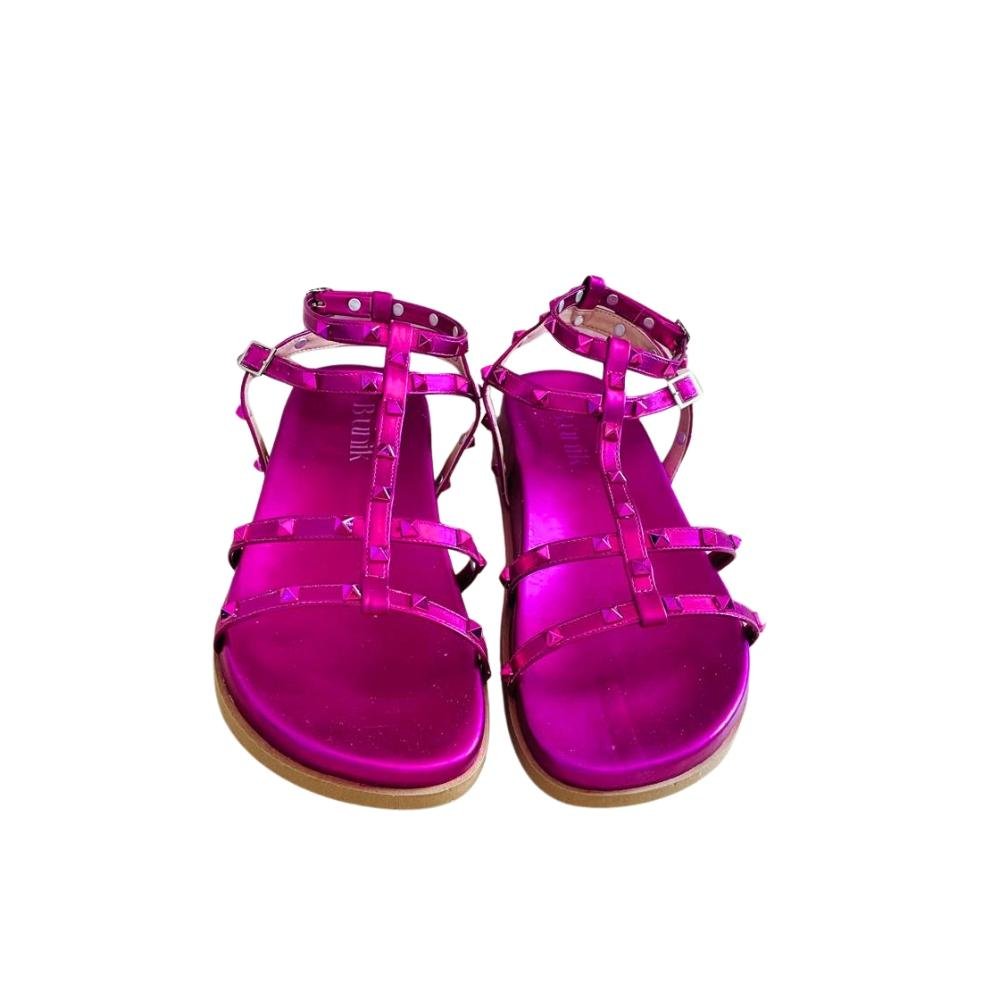 Rasteirinha Metalizada com Spikes Pink 2