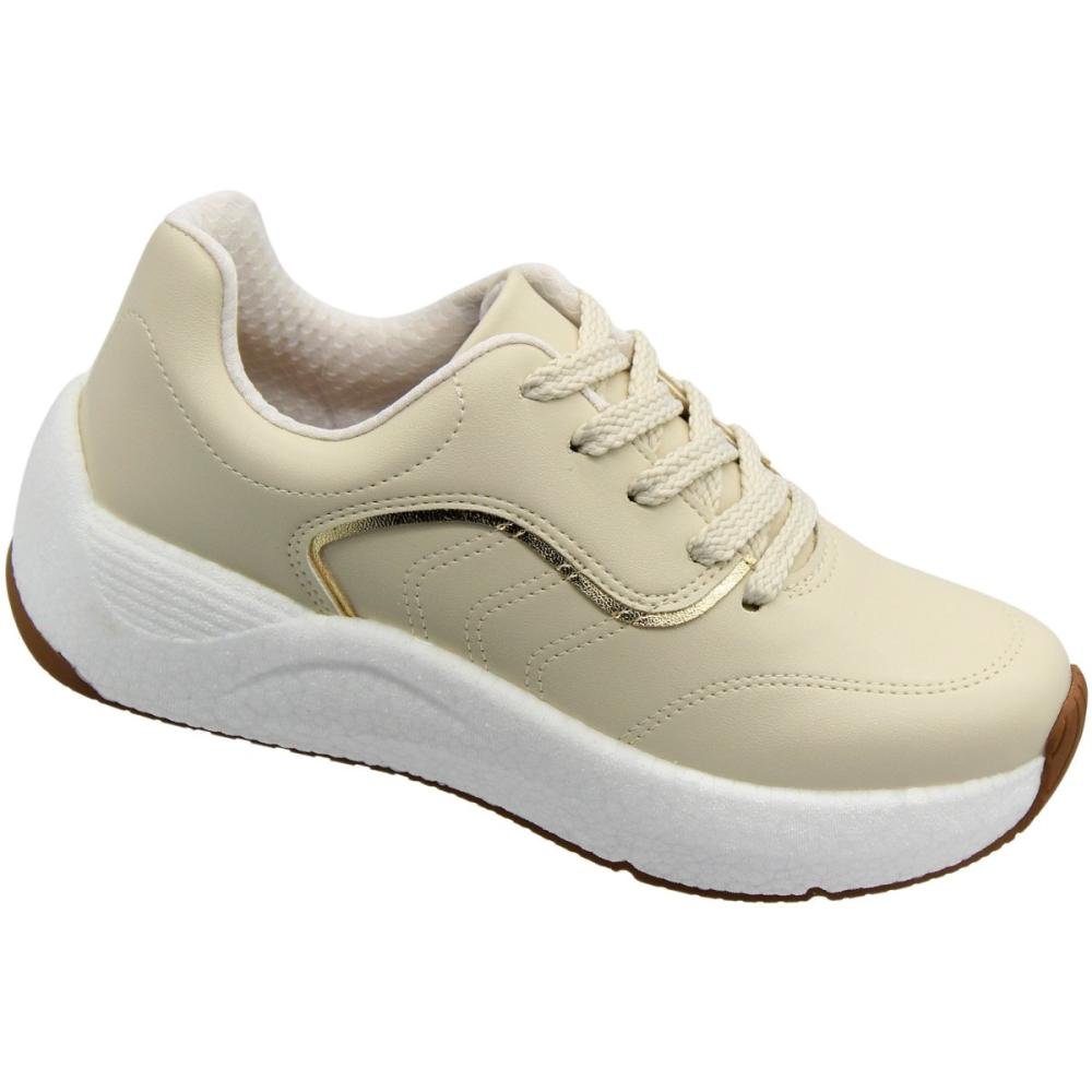 Tênis Casual Beira Rio Acolchoado Napa Turim Feminino Bege 3