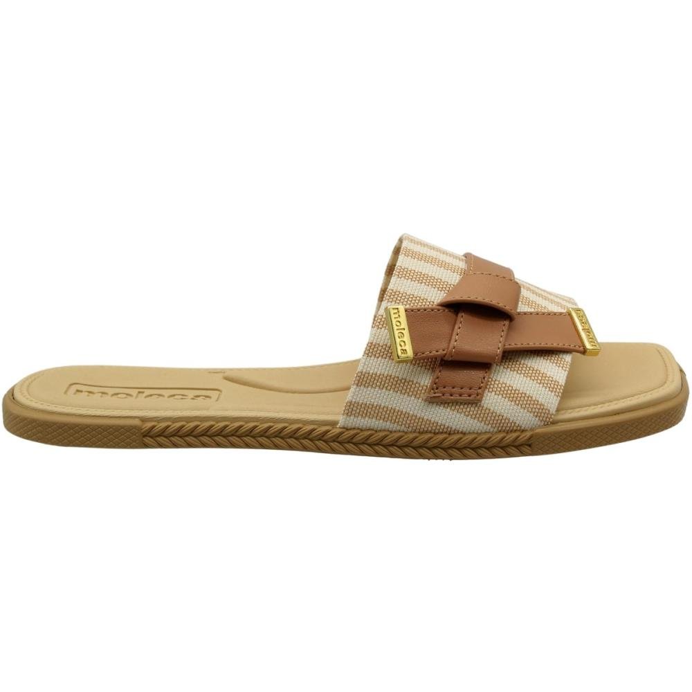 Chinelo Slide Moleca Palmilha Confortável Tira Decorada Feminino Bege 2