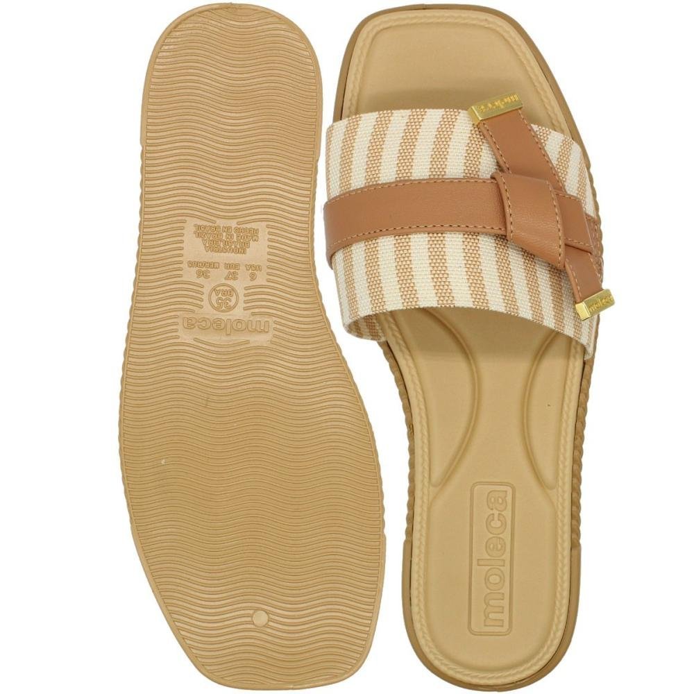 Chinelo Slide Moleca Palmilha Confortável Tira Decorada Feminino Bege 3