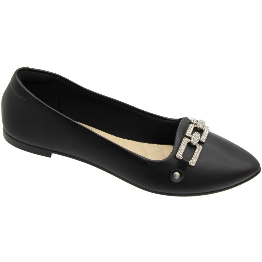 Sapatilha Moleca Napa Sardanha Adorno Cravejado Feminina Preto 3