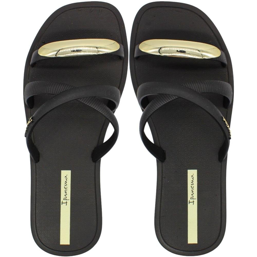 Chinelo Slide Ipanema Metal Chic Tiras Cruzadas Feminino Preto 1