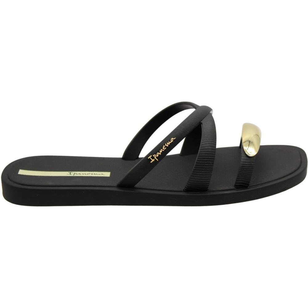 Chinelo Slide Ipanema Metal Chic Tiras Cruzadas Feminino Preto 2
