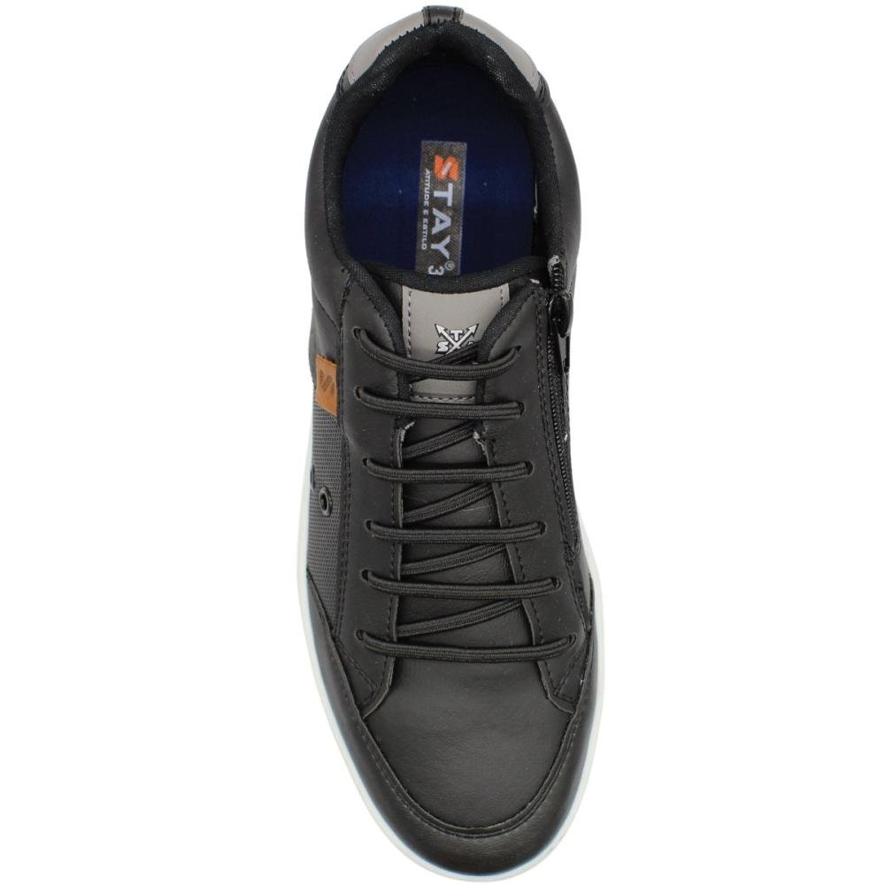 Sapatênis Stay Start Zíper Interno Cadarço Elástico Masculino Preto 4