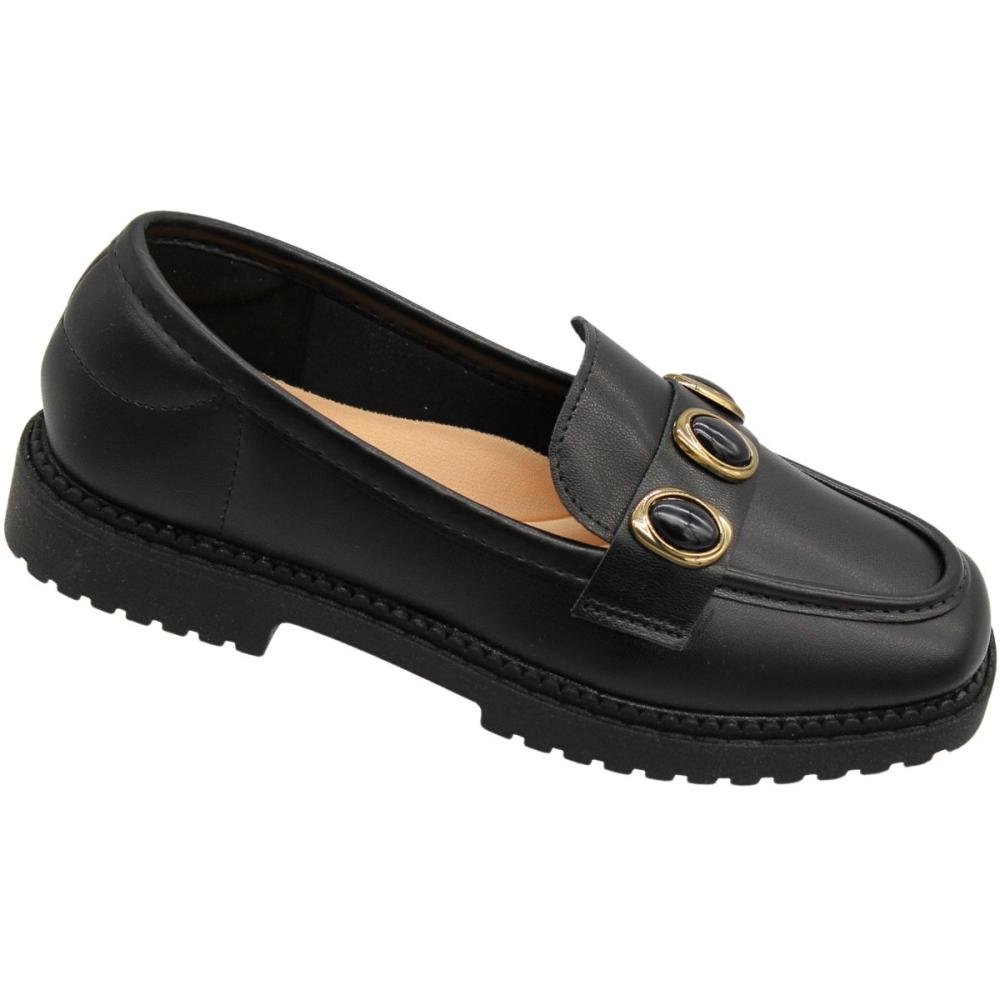 Sapatilha Mocassim Moleca Tira Com Pliques Em Pedras Feminina Preto 3