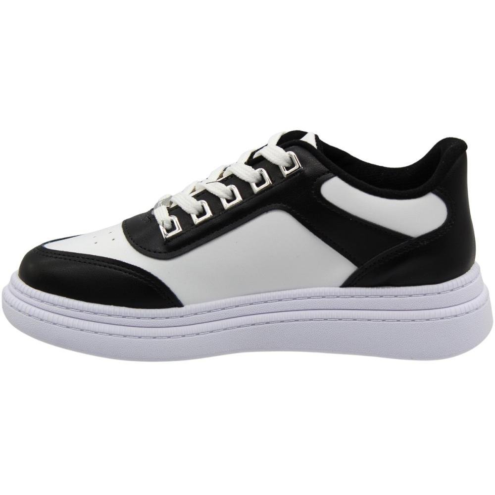 Tênis Casual Moleca Atacadores Metalizados Acolchoado Feminino Branco/Preto 2