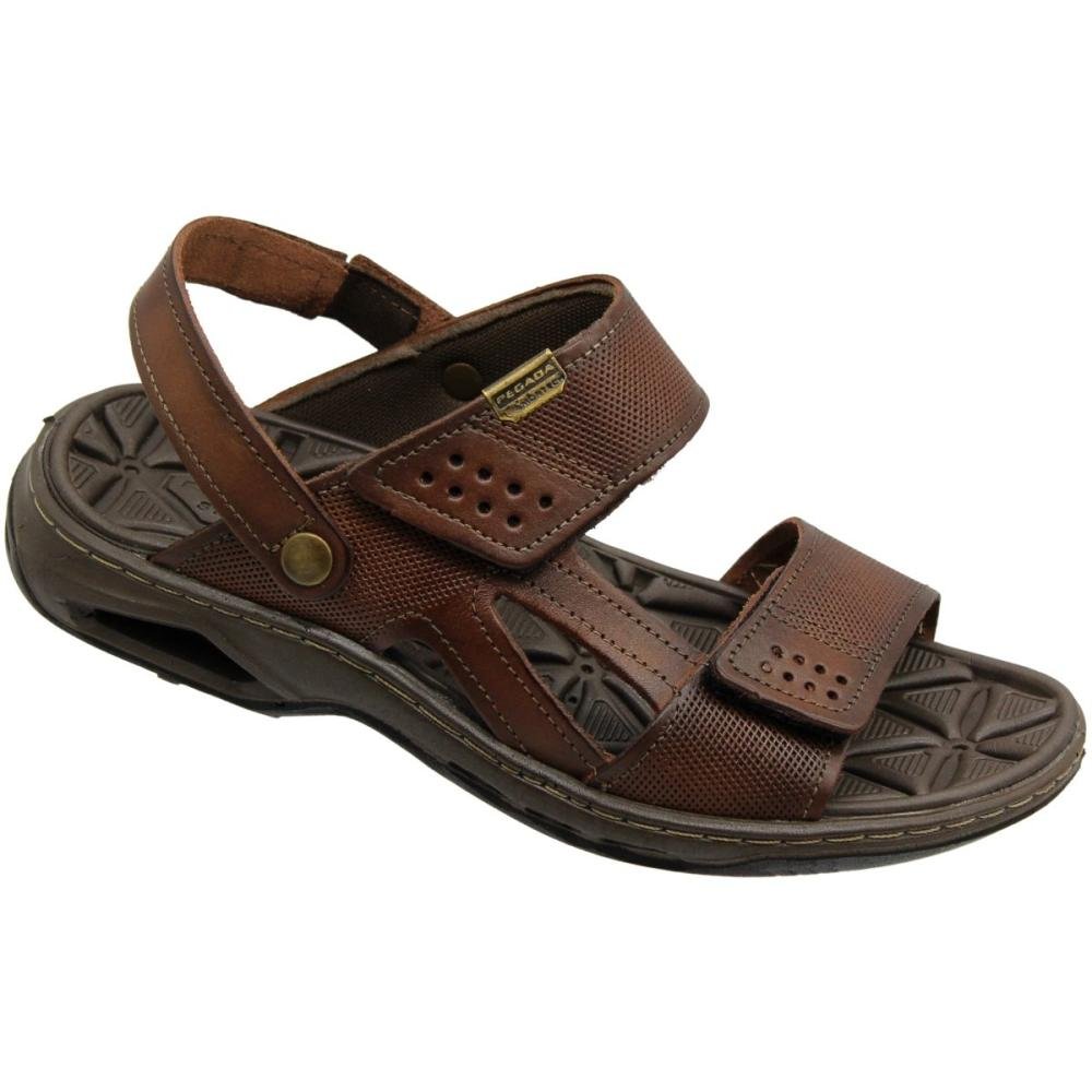 Sandália Pegada Salto Vazado Tiras Autocolantes Masculina Marrom 3