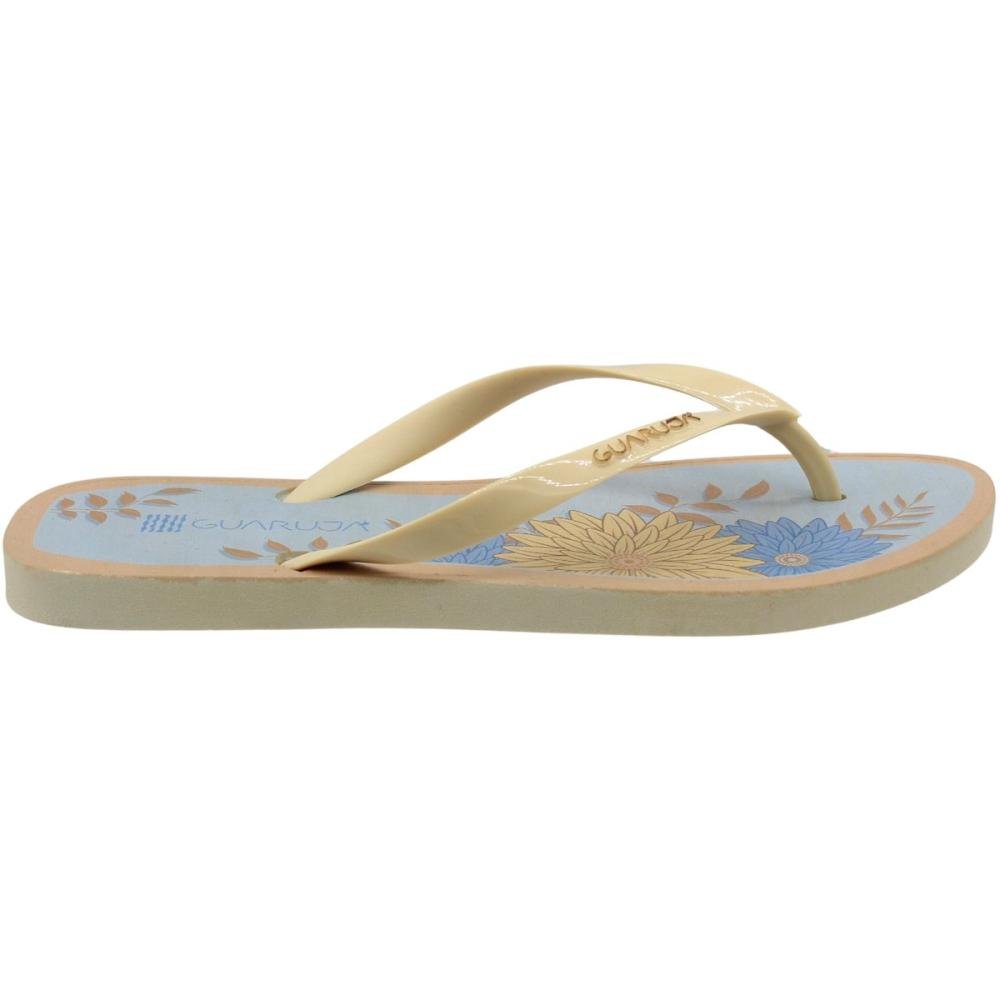 Chinelo De Dedo Guarujá Florido Tira Fina Feminino Bege 2