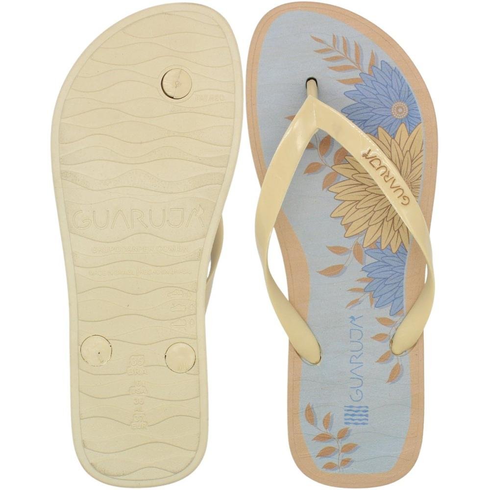 Chinelo De Dedo Guarujá Florido Tira Fina Feminino Bege 3