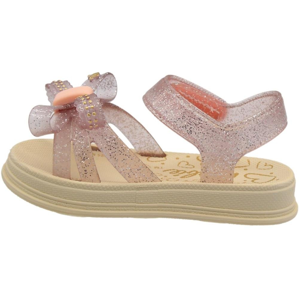 Sandália Infantil Baby Grendene Soft Pink Laço com Glitter Menina Transparente 3