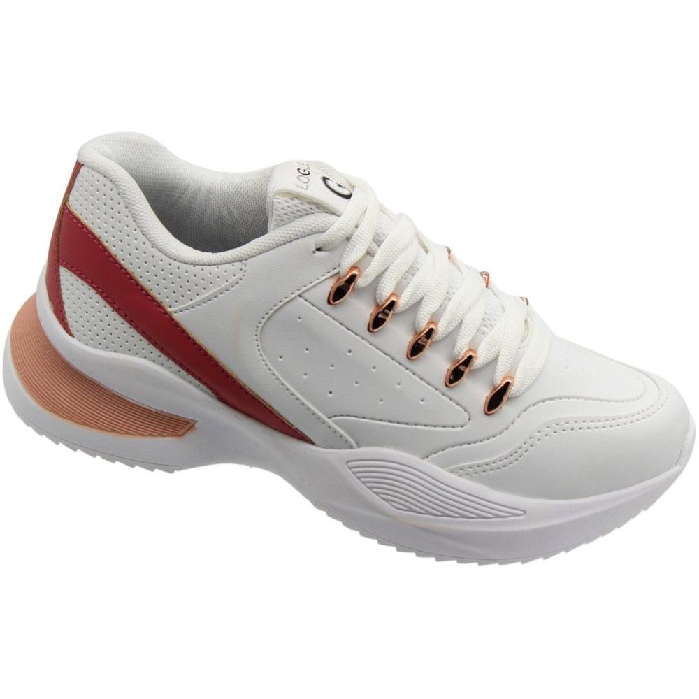 Tênis Casual Chunky Logus Flame Jogging Flatform Robusto Feminino Branco/Vermelho 2