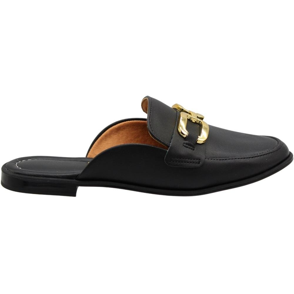 Mule Vizzano Adorno Sofisticado Metalizado Feminino Preto 1