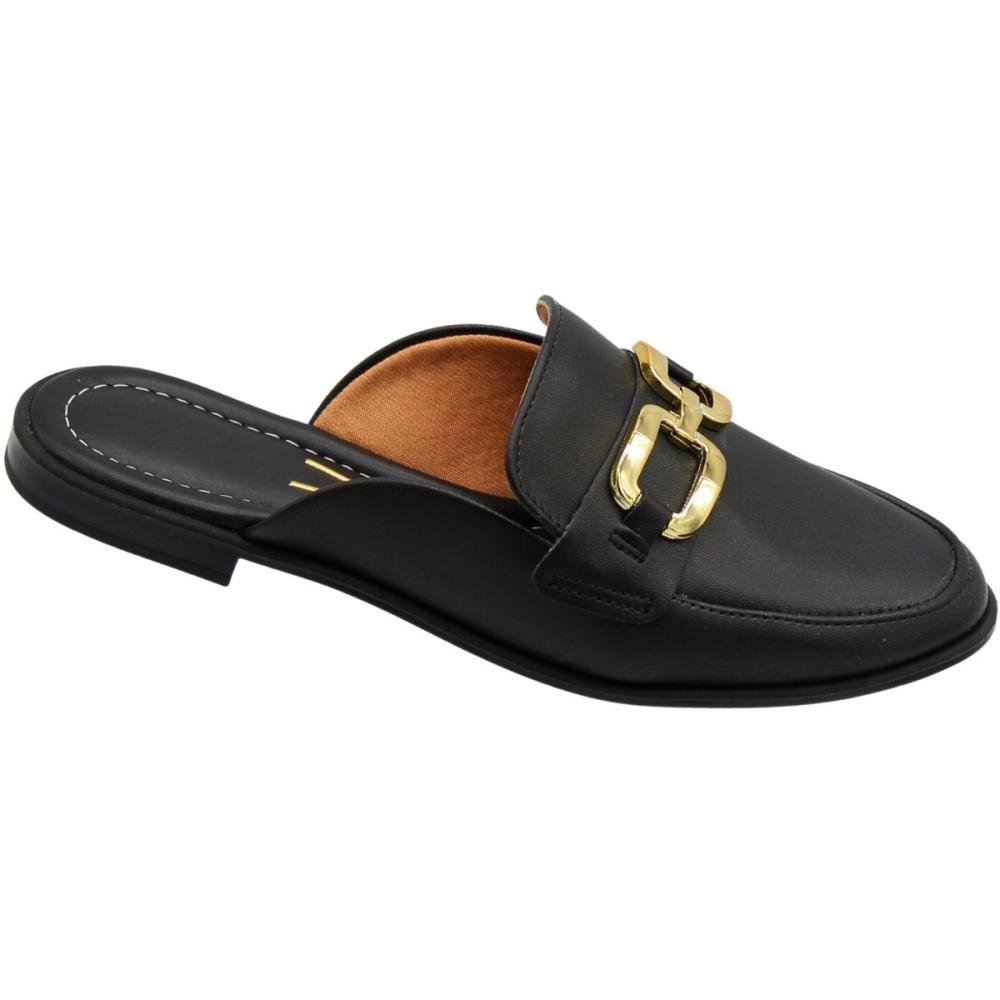 Mule Vizzano Adorno Sofisticado Metalizado Feminino Preto 3