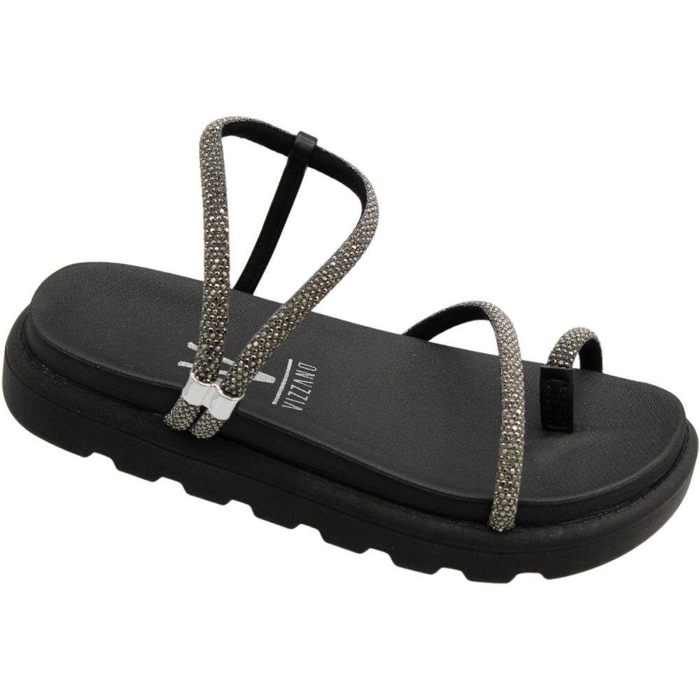 Sandália Papete Vizzano Plataforma Tiras Strass Black Diamond Feminina Preto 3