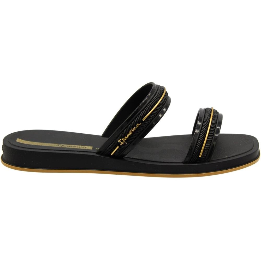 Chinelo Slide Ipanema Glow Slide Tiras Tramadas Friso Metalizado Feminino Preto 2