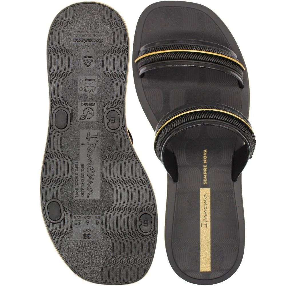 Chinelo Slide Ipanema Glow Slide Tiras Tramadas Friso Metalizado Feminino Preto 3