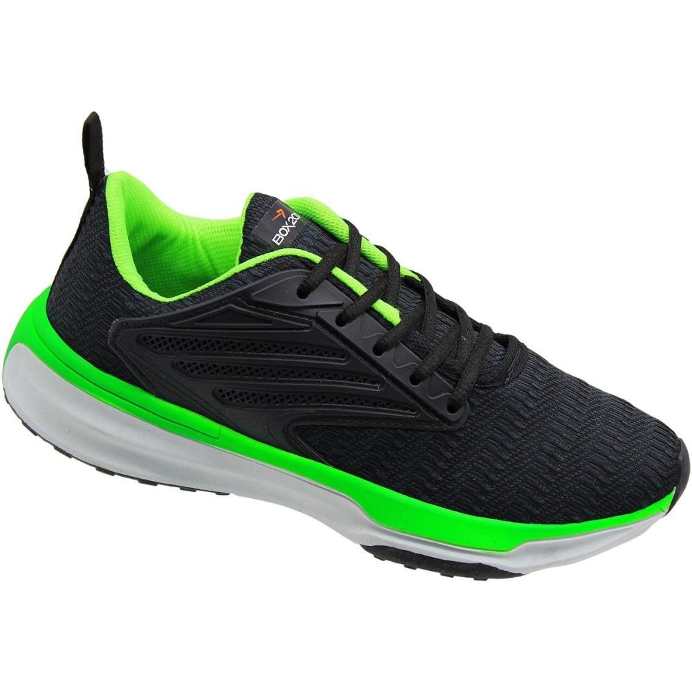 Tênis Esportivo Box 200 Confortável Corrida Masculino Preto/Verde 3