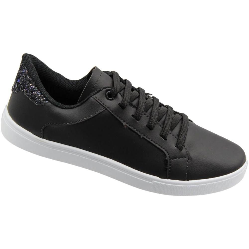 Tênis Feminino Casual Mendii Glitter Elástico Casual Preto 3