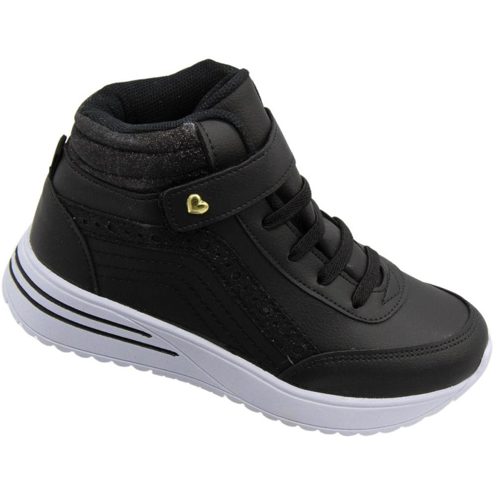 Tênis Infantil Club Happy Cano Alto Glitter Menina Preto 3