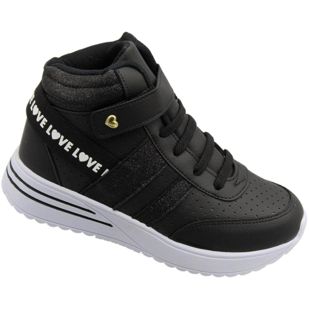 Tênis Infantil Club Happy Cano Alto Glitter Menina Preto/Branco 3