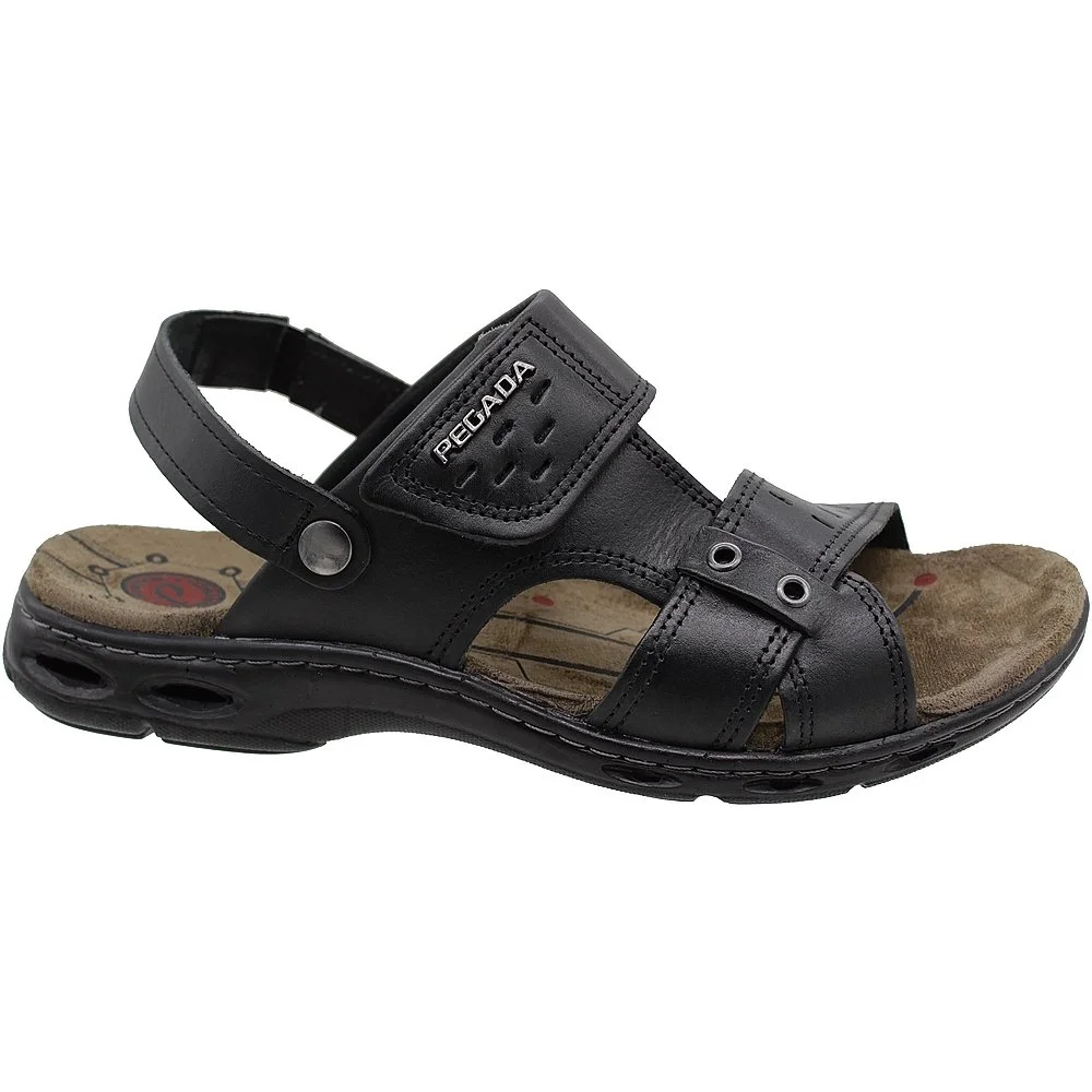 Sandália Masculina Pegada Couro Tira Versátil Amortech Trekking Preto 2