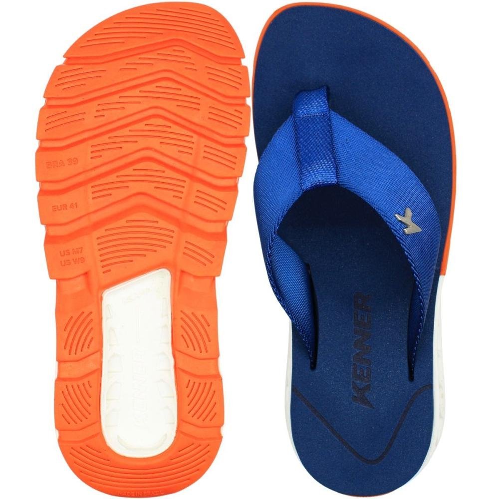 Sandália de Dedo Kenner Rakka Salto Vazado Macio Masculina Azul/Laranja 3