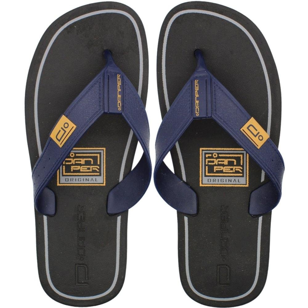 Chinelo de Dedo Danper Tira Larga Macio Logo Masculino Preto/Azul 1