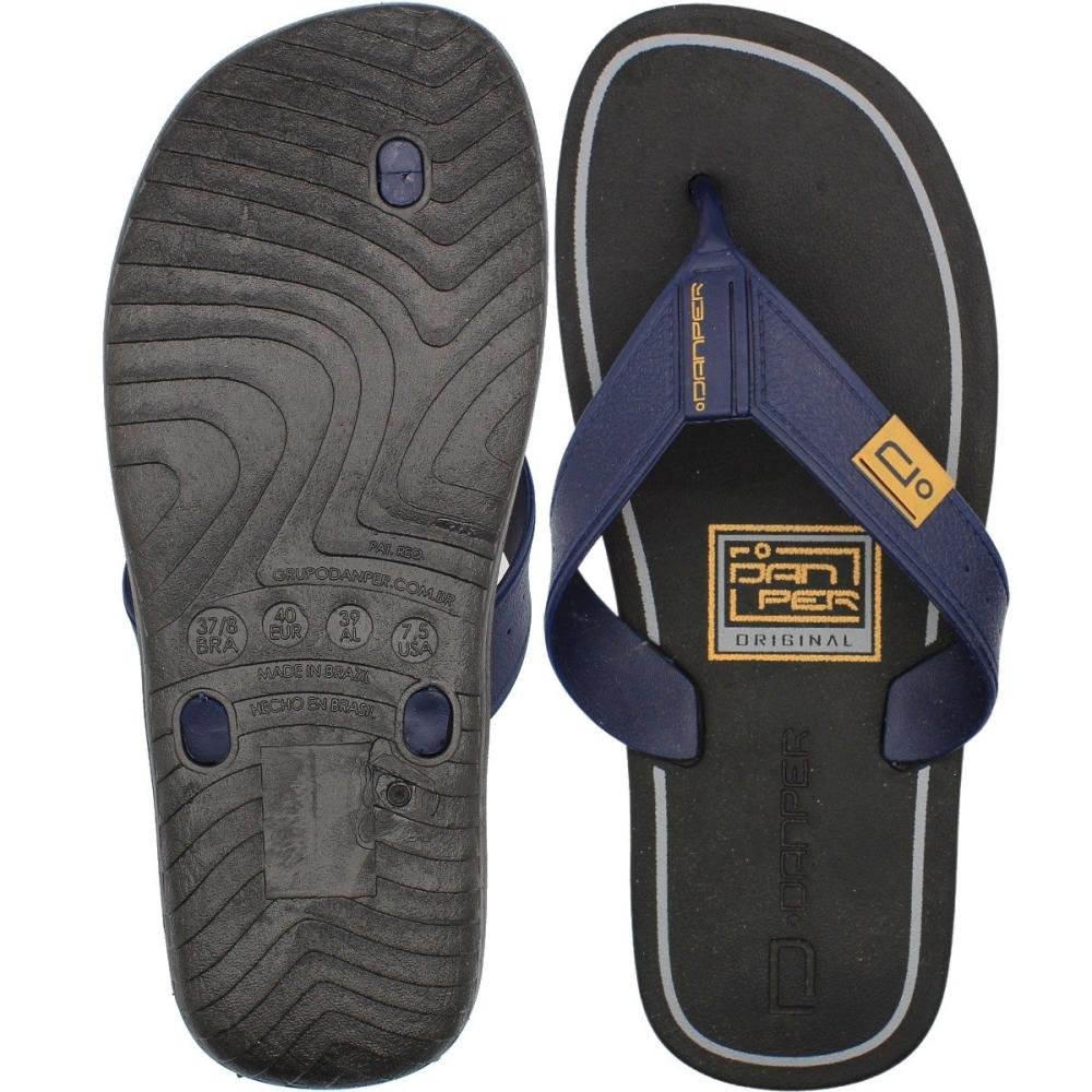 Chinelo de Dedo Danper Tira Larga Macio Logo Masculino Preto/Azul 3