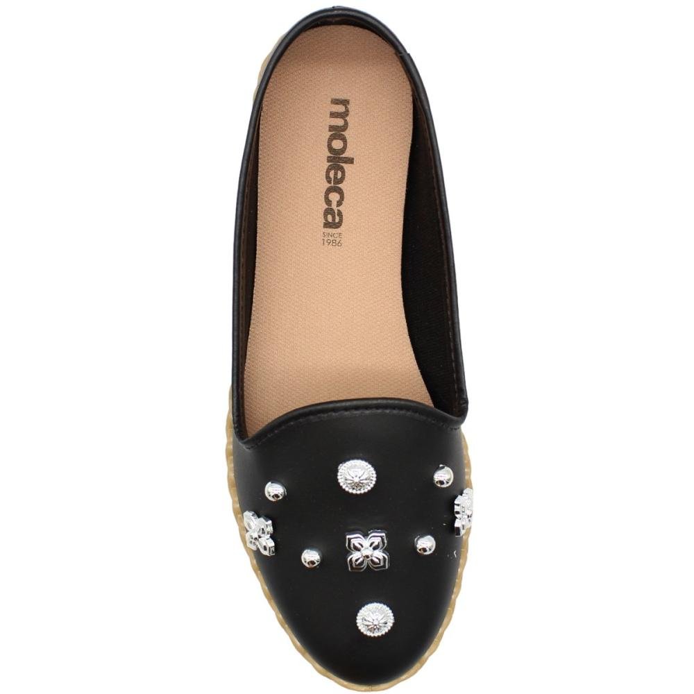 Sapatilha Mocassim Moleca Entressola Tramada Apliques Metalizados Feminina Preto 4